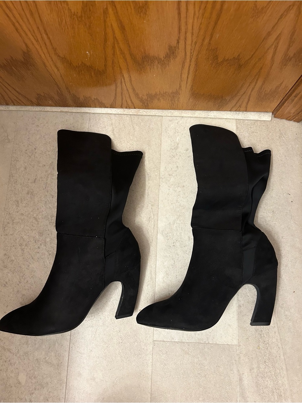 Bellini Black Suede Mid-Calf Heeled Boots